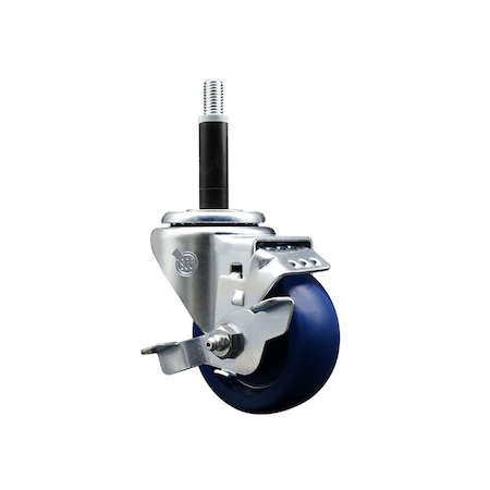 Service Caster 3'' SS Solid Poly Swivel 3/4'' Expanding Stem Caster with Brake SCC-SSEX20S314-SPUS-TLB-34
